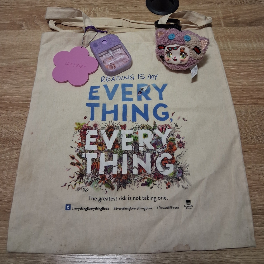 Barnes & Noble Cream Tote Bag with Colorful Floral Print and Keychains Included